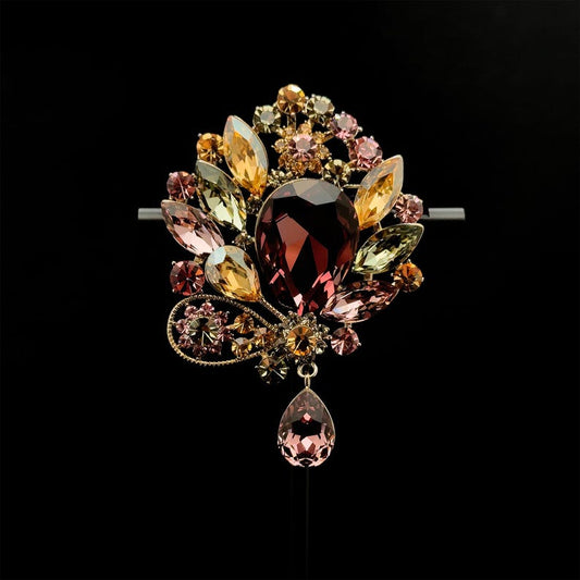 Royal Boho Brooch – Ethnic French Crystal Pin for Party and Wedding Outfits