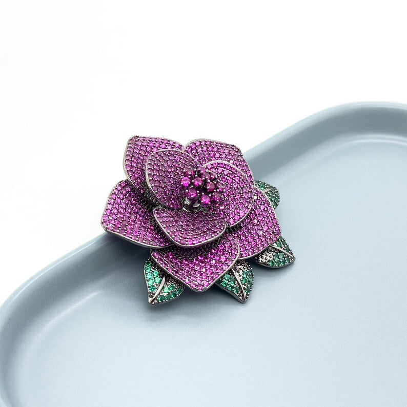 Elegant Purple Flower Brooch – Luxury Statement Pin for Evening Gowns, Birthday or Anniversary Gifts