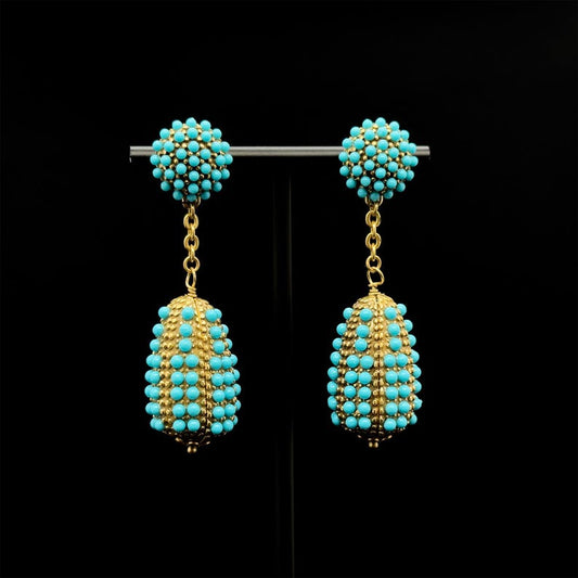 Whimsical Hot Air Balloon Earrings, Vintage & Art Deco Styles with Tribal and Ethnic Details in Striking Blue