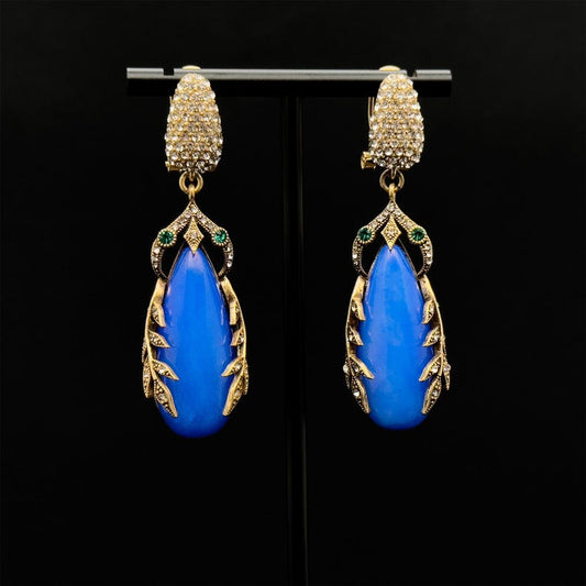 Sophisticated Boho, Blue & Leaf Earrings: Vintage Deco & Art Deco Styles for Women’s Everyday Elegance